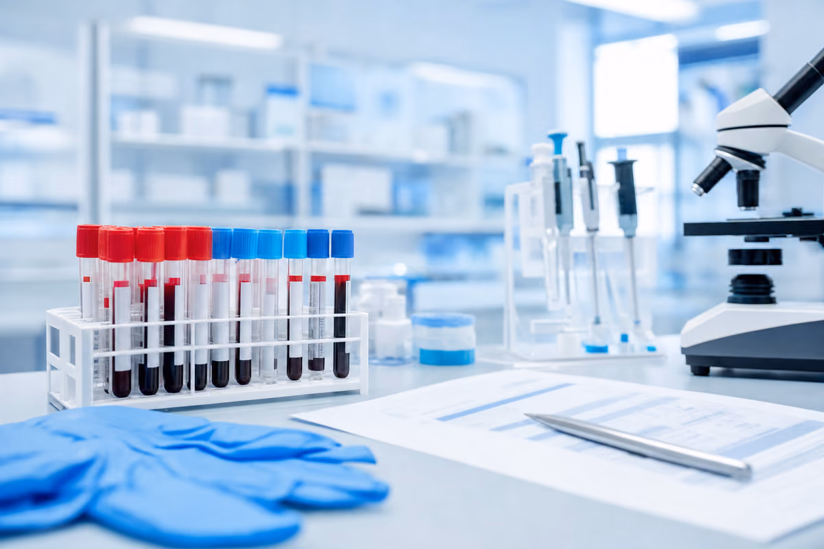 Matériel de laboratoire et tubes de prélèvement pour un bilan sanguin en Algérie